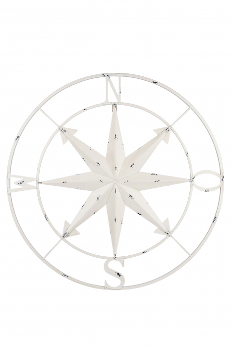 Decoratiune de perete Wind Rose, metal, alb, 2x70 cm [2]