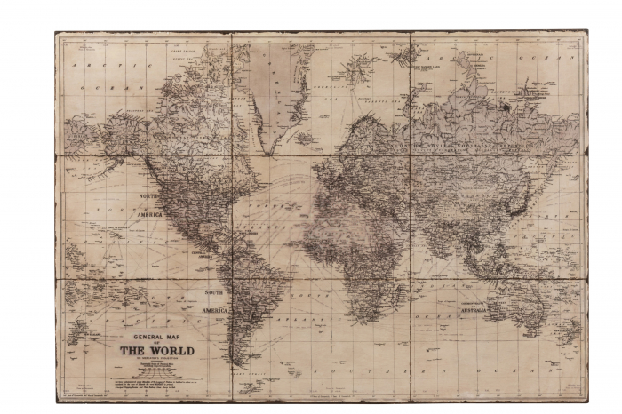Decoratiune de perete World Map, Metal Fier, Gri, 127x3.5x89 cm image