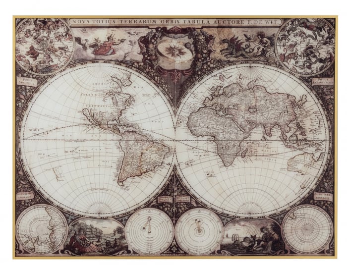 Decoratiune de perete World Map, Sticla, Maro, 100x3x74.5 cm image