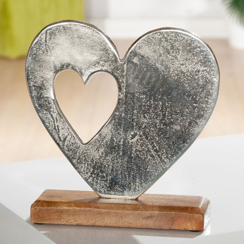 Decoratiune Heart lemn/aluminiu 16x5x15 cm [1]