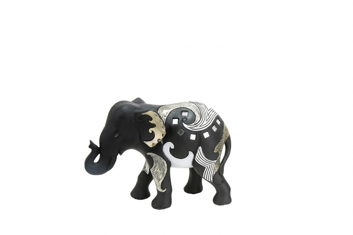 Decoratiune elefant Luxor, rasina, negru auriu, 17x6x13 cm