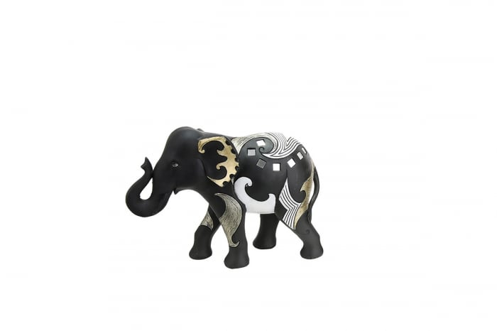 Decoratiune elefant Luxor, rasina, negru auriu, 22x8x17 cm
