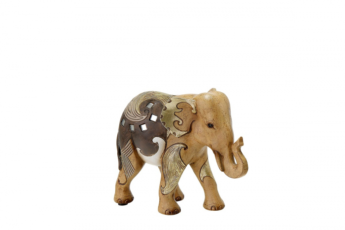 Decoratiune elefant Minos, rasina, maro auriu, 17x6x12 cm