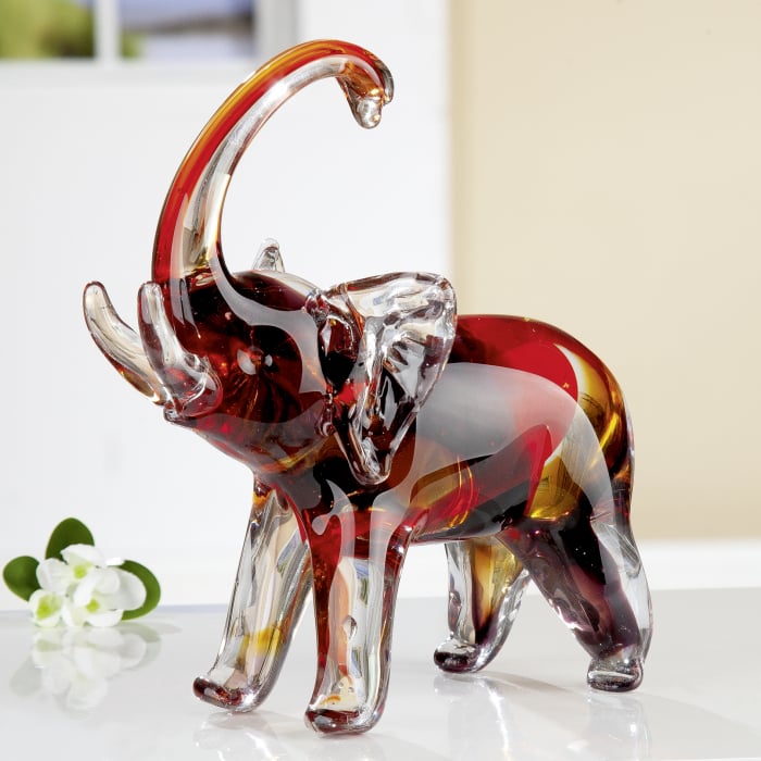 Decoratiune elefant, sticla, rosu, 21x11x22,5 cm imagine 2021 lotusland.ro