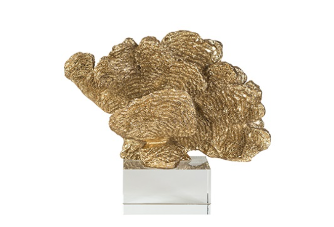 Decoratiune Faux Coral Aryan, Rasina Cristal, Auriu Alb, 20x11x23 cm