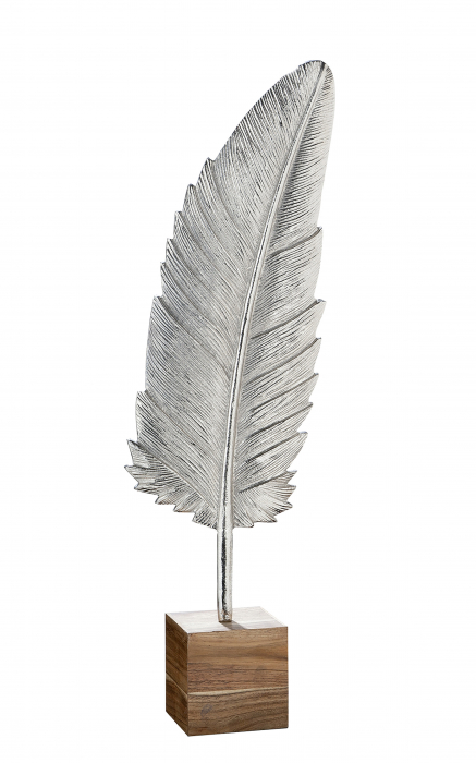 Decoratiune Feather, aluminiu/lemn, argintiu/maro, 19x65.5x10.5 cm [2]