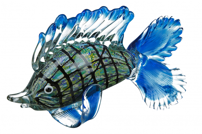 Decoratiune Fish Barracuda, Sticla, Albastru, 28x20x10 cm [6]