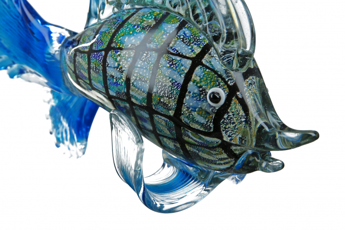 Decoratiune Fish Barracuda, Sticla, Albastru, 28x20x10 cm [2]