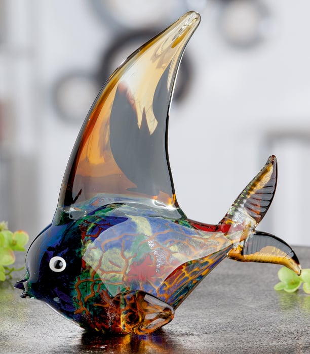 Decoratiune Fish Mondo, Sticla, Multicolor, 21x27x11 cm GILDE