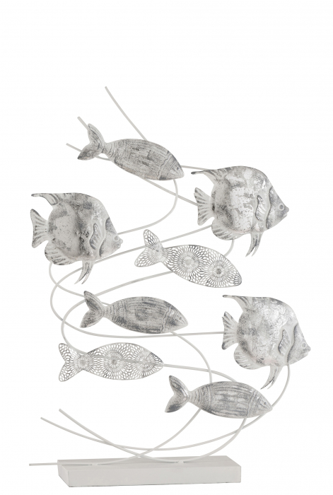 Decoratiune Fish On Foot Coral, Metal, Argintiu, 53×71.5×9 cm Jolipa