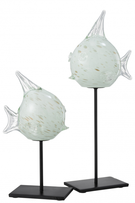 Decoratiune Fish On Foot, Sticla, Negru/Alb, 16x13x37 cm [2]