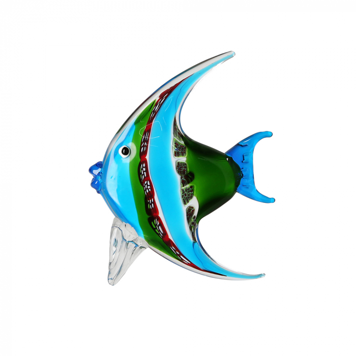 Decoratiune Fish, verde albastru, sticla, 29x26x9 cm