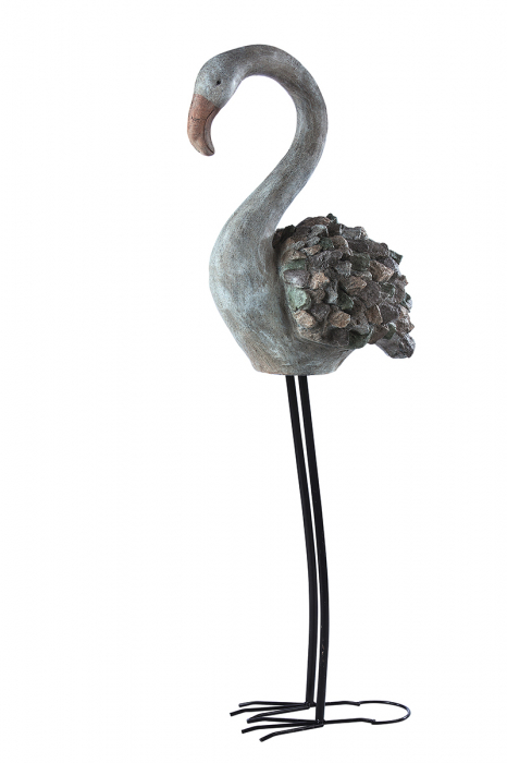 Decoratiune flamingo, compozit, gri, 36x20x95 cm