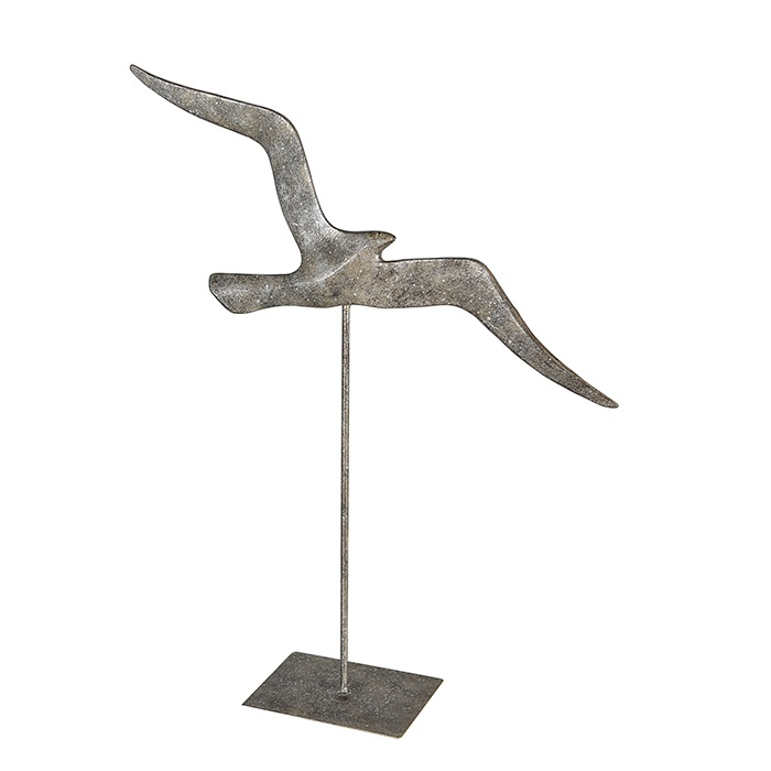 Decoratiune Flying Bird, rasina, argintiu antichizat, inaltime 40.5 cm