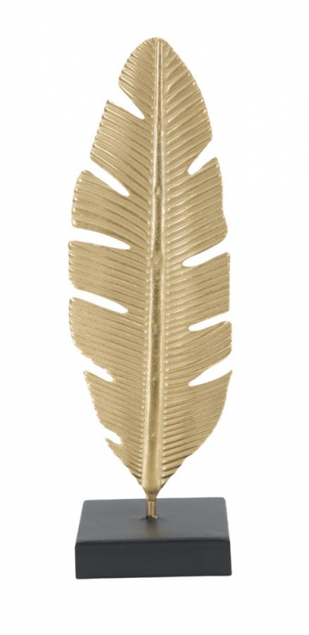 Decoratiune frunza, fier, auriu negru, 10X10X34 cm