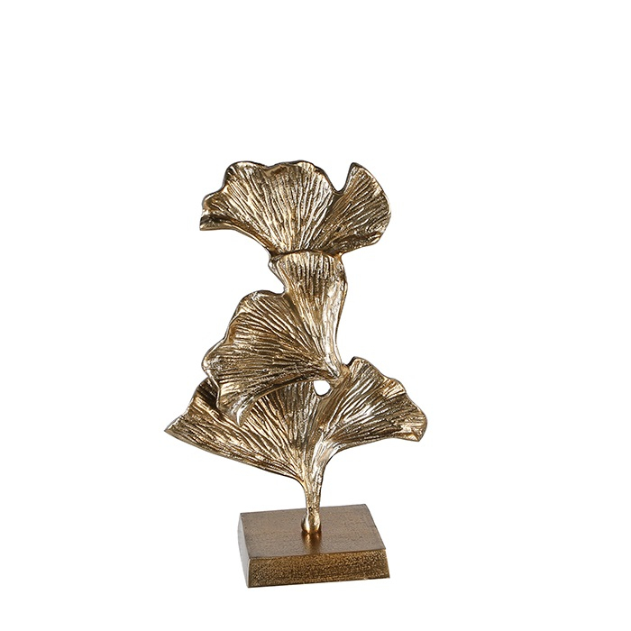 Decoratiune Ginkgo, aluminiu, auriu, 13x24x38 cm