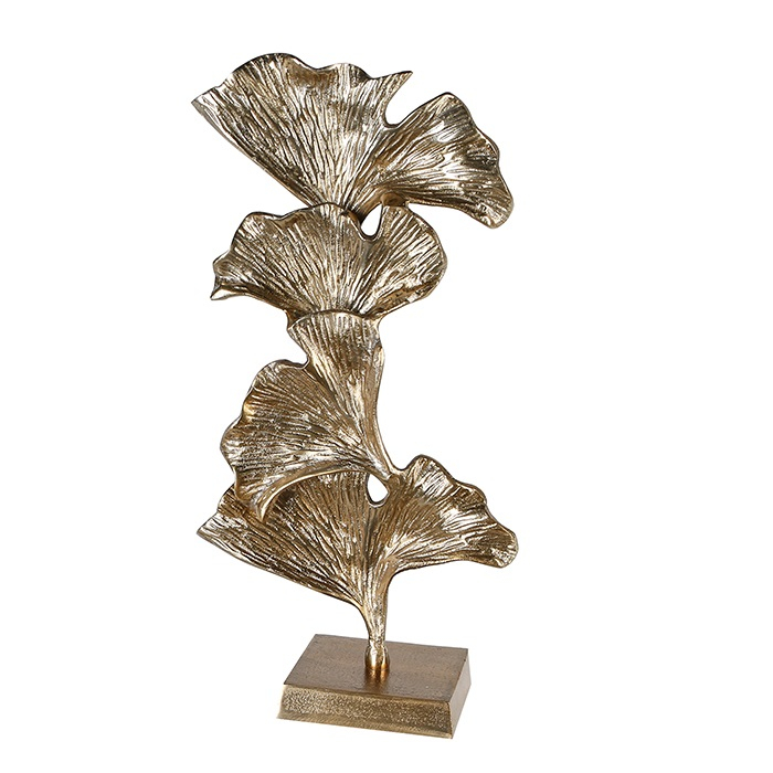 Decoratiune Ginkgo, aluminiu, auriu, 13x24x49 cm