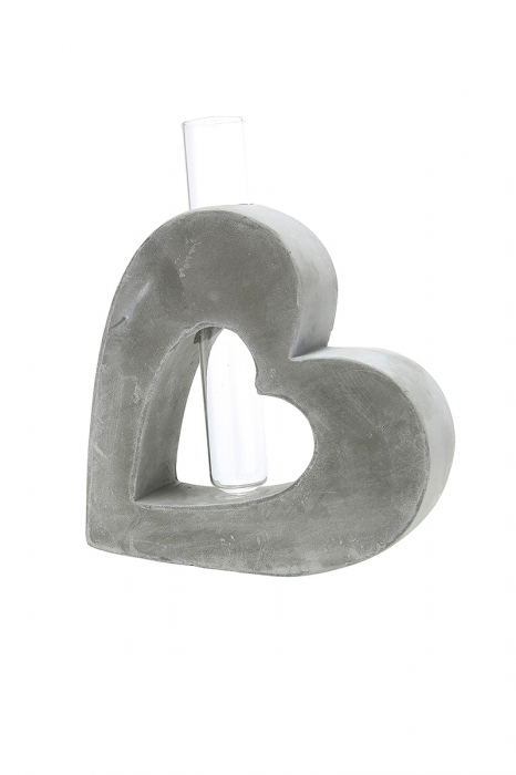 Decoratiune Heart, ciment/sticla, gri, 15x4x18 cm [1]