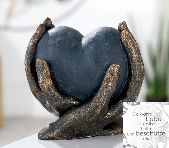 Decoratiune Heart in hands, Rasina, Negru Albastru, 15x15x10 cm GILDE