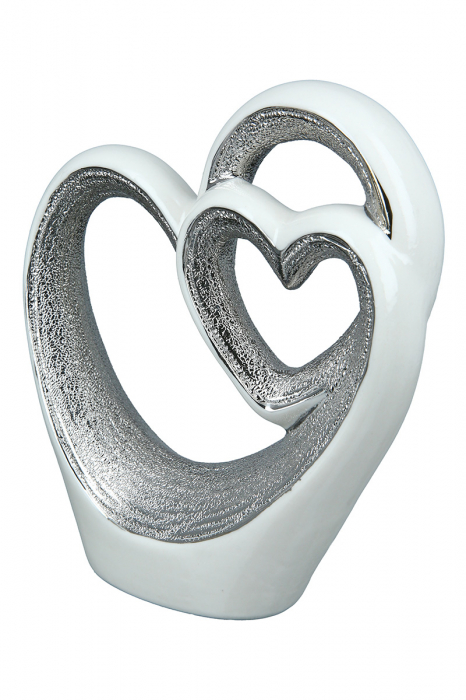 Decoratiune Heart in heart, Portelan, Alb Argintiu, 13.5x15x4 cm GILDE