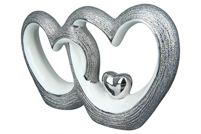 Decoratiune Heart in heart, Portelan, Alb/Argintiu, 19.5x13.5x4 cm [2]