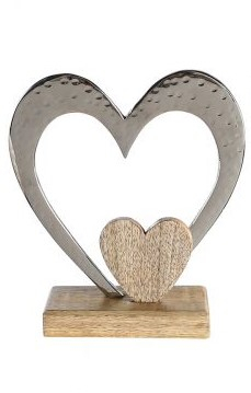 Decoratiune Heart lemn aluminiu 10x7x18 cm