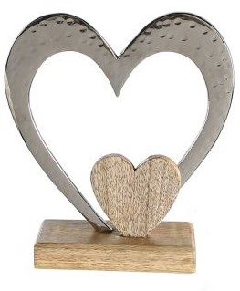Decoratiune Heart lemn aluminiu 13x7x21 cm