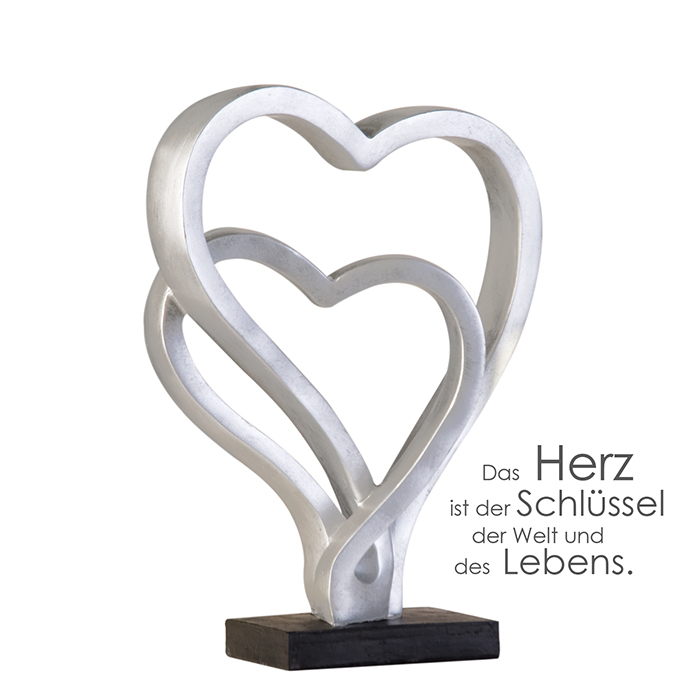 Decoratiune Hearts, rasina, argintiu negru, 8x23x30 cm