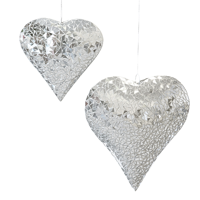 Decoratiune inima pentru brad Heart, metal sticla, argintiu, 33x33 cm