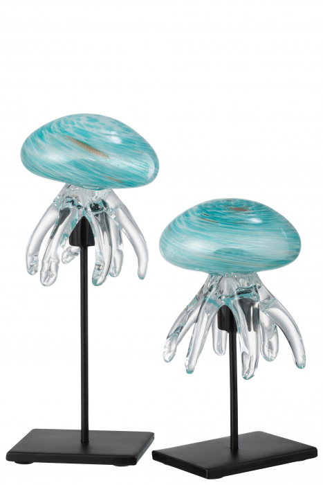 Decoratiune Jellyfish On Foot, Sticla/Metal, Negru/Albastru, 10x10x24 cm [2]