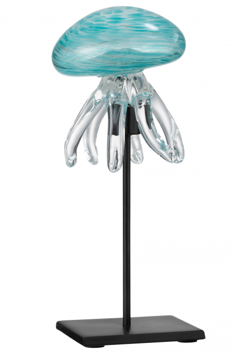 Poza Decoratiune Jellyfish On Foot, Sticla Metal, Negru Albastru, 10x10x24 cm