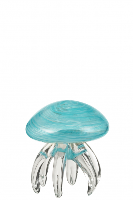Decoratiune Jellyfish, Sticla, Albastru, 12x12x13 cm