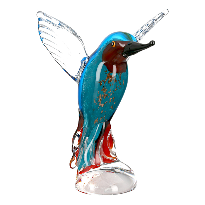 Decoratiune kingfisher, albastru, sticla, 22x14x14 cm