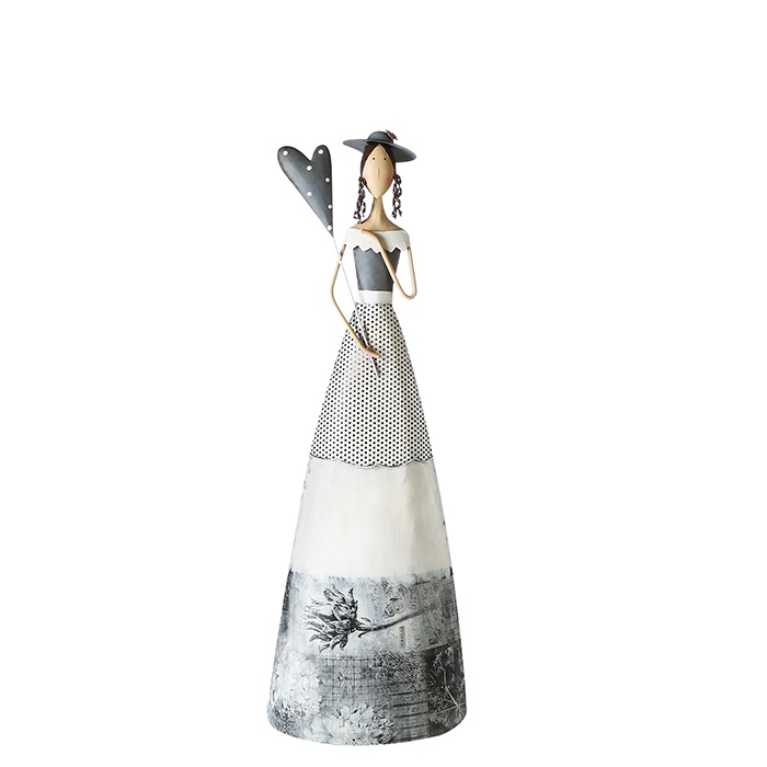 Decoratiune Lady metal, alb argintiu, 75x25x17 cm