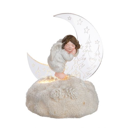 Decoratiune LED Angel on Moon, Rasina, Alb, 10x11x15 cm