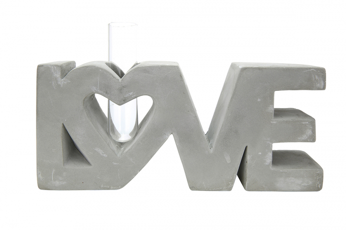 Poza Decoratiune Love, ciment sticla, gri, 22,5x4,5x13 cm