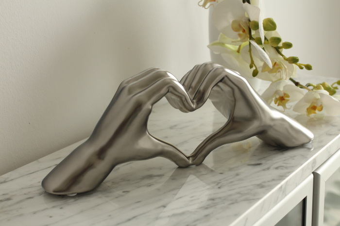 Decoratiune maini inima, ceramica, argintiu, 31x7x11 cm [2]