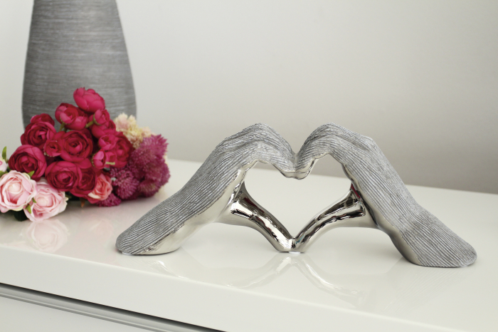 Decoratiune mana Heart, ceramica, gri/argintiu, 31x7x11 cm [2]