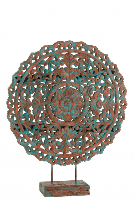 Decoratiune Mandala, Lemn, Maro Turcoaz, 90x16.5x110 cm