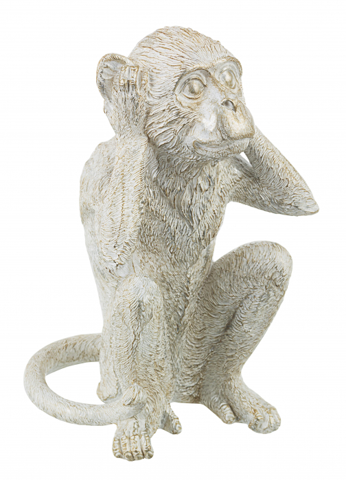 Decoratiune Monkey Not Hear, Rasina, Alb, 15.5x15x24 cm