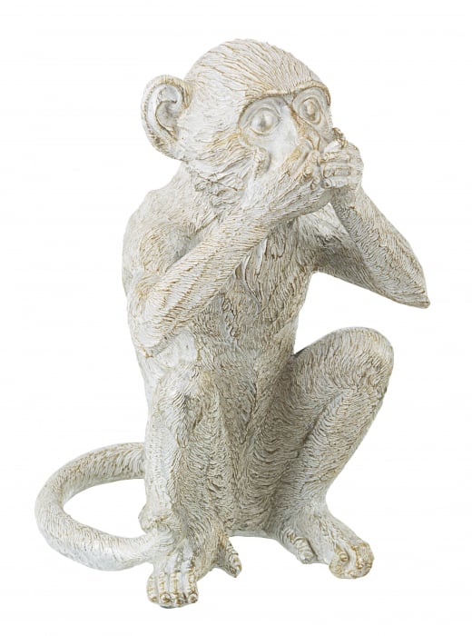 Decoratiune Monkey Not Speak, Rasina, Alb, 15.5x15x24 cm