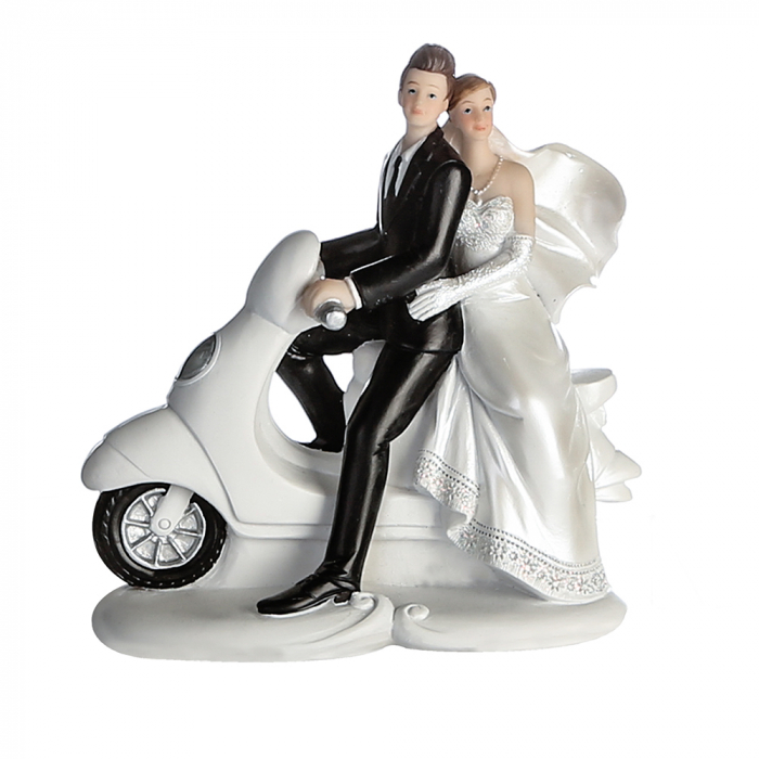 Decoratiune nunta Scooter, rasina, alb negru, 6x12x12.5 cm