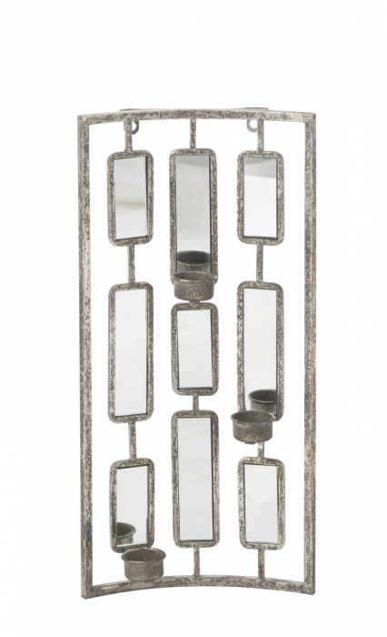 Decoratiune oglinzi suport lumanare, Metal, Gri, 25x5x52 cm