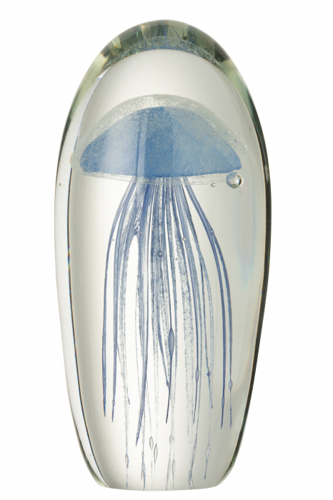 Decoratiune paperweight, Sticla, Albastru, 10.5x10.5x20 cm