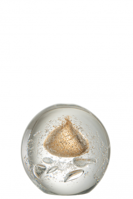 Decoratiune paperweight, Sticla, Auriu, 12x12x11.5 cm