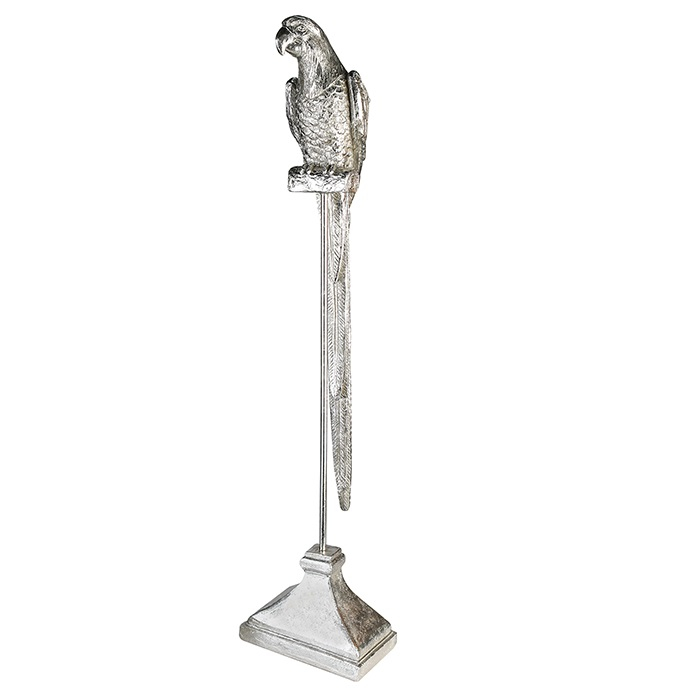 Decoratiune Parrot, rasina metal, argintiu, 21x92 cm