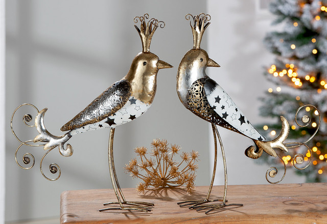 Set 2 decoratiuni pasare, STAR BIRD, metal, set 2, 11.5X39X40 cm