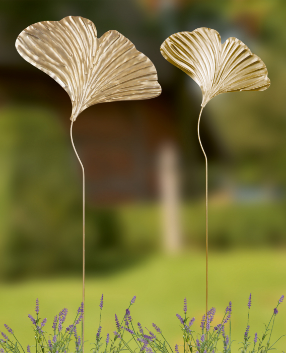 Decoratiune pentru gradina Gingko, Metal, Auriu, 44x97 cm [2]