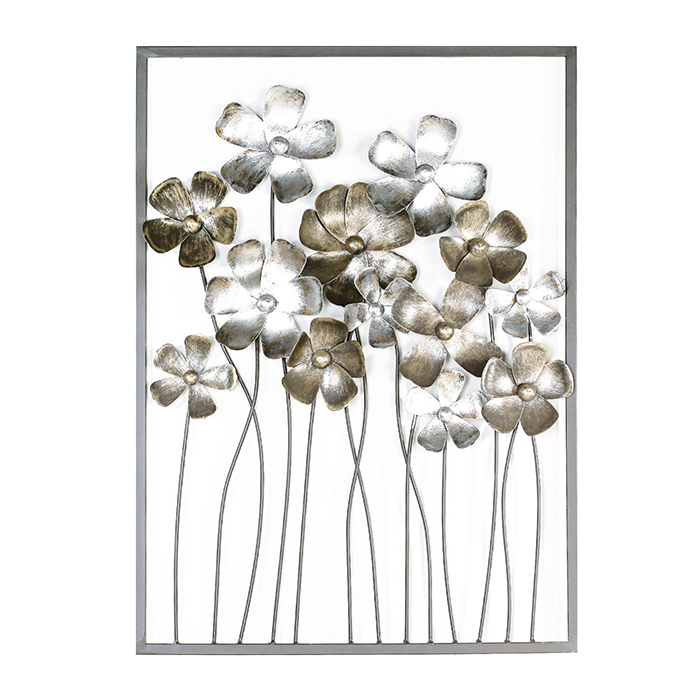 Decoratiune pentru perete Fleurs, metalic, auriu argintiu, 80x58x3