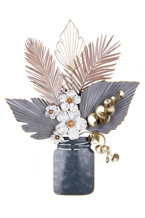Poza Decoratiune pentru perete Flowers Viola, Metal, Multicolor, 11x73x95 cm